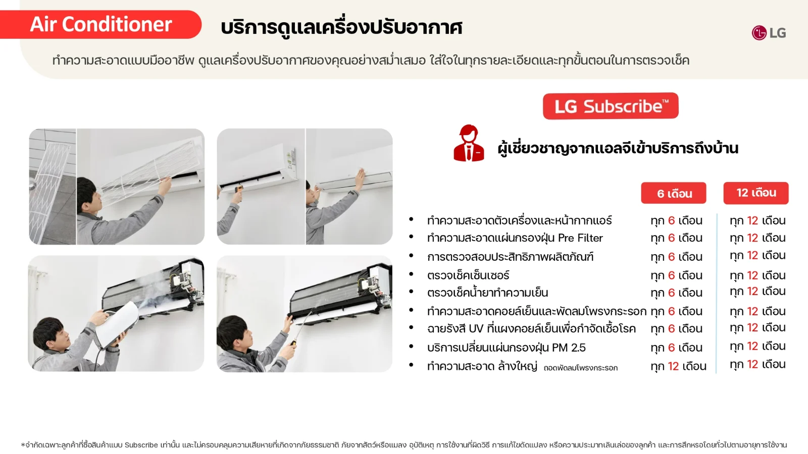 รอบบริการและสิ่งที่ได้รับตลอดสัญญาของ แอร์อินเวอร์เตอร์ 9200 BTU LG DUALCOOL AI Air รุ่น SIQ11B