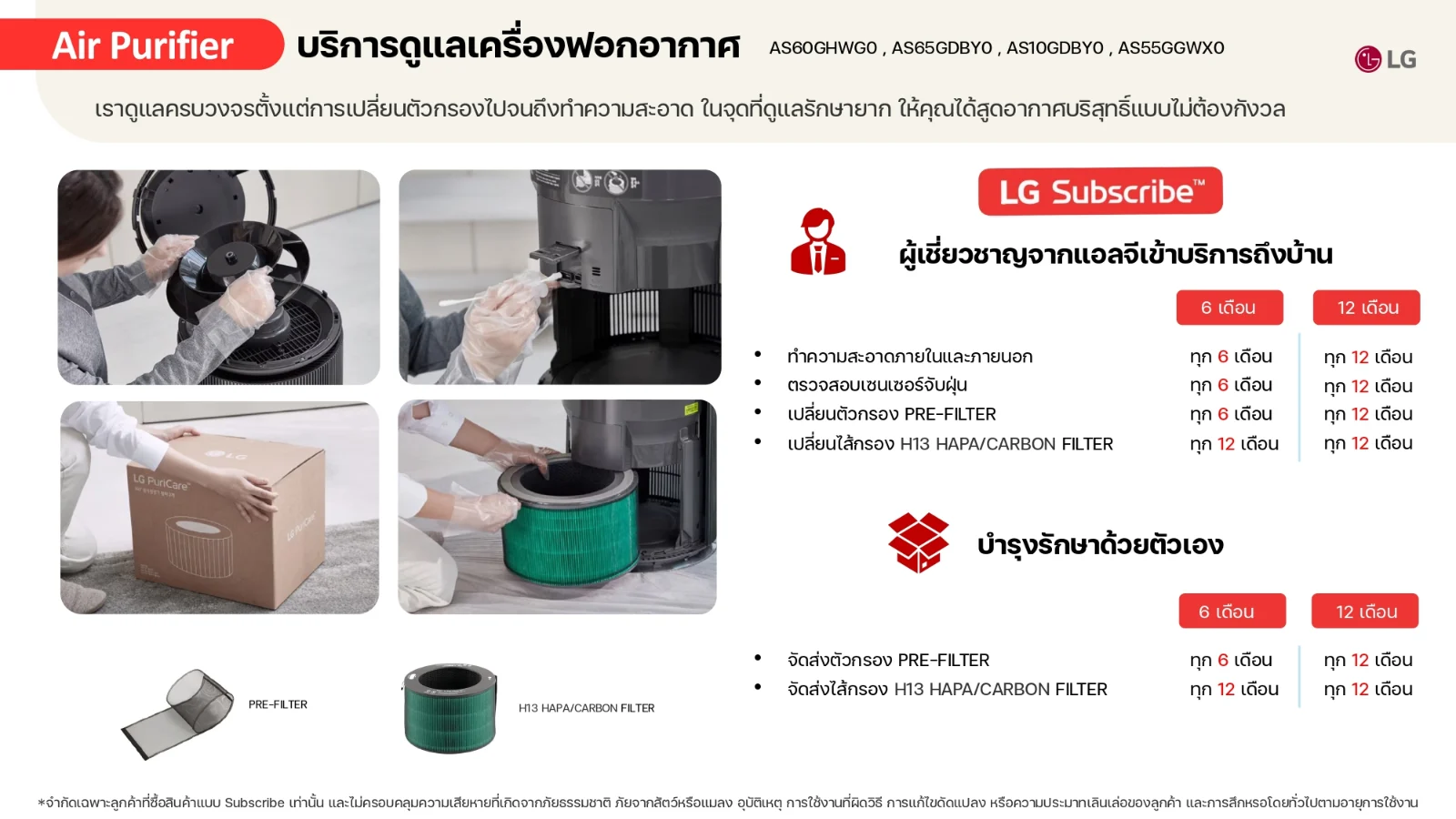 รอบบริการและสิ่งที่ได้รับตลอดสัญญาของ เครื่องฟอกอากาศ LG PuriCare 360 รุ่น AS65GDBY0 พร้อมฟังก์ชันสัตว์เลี้ยง