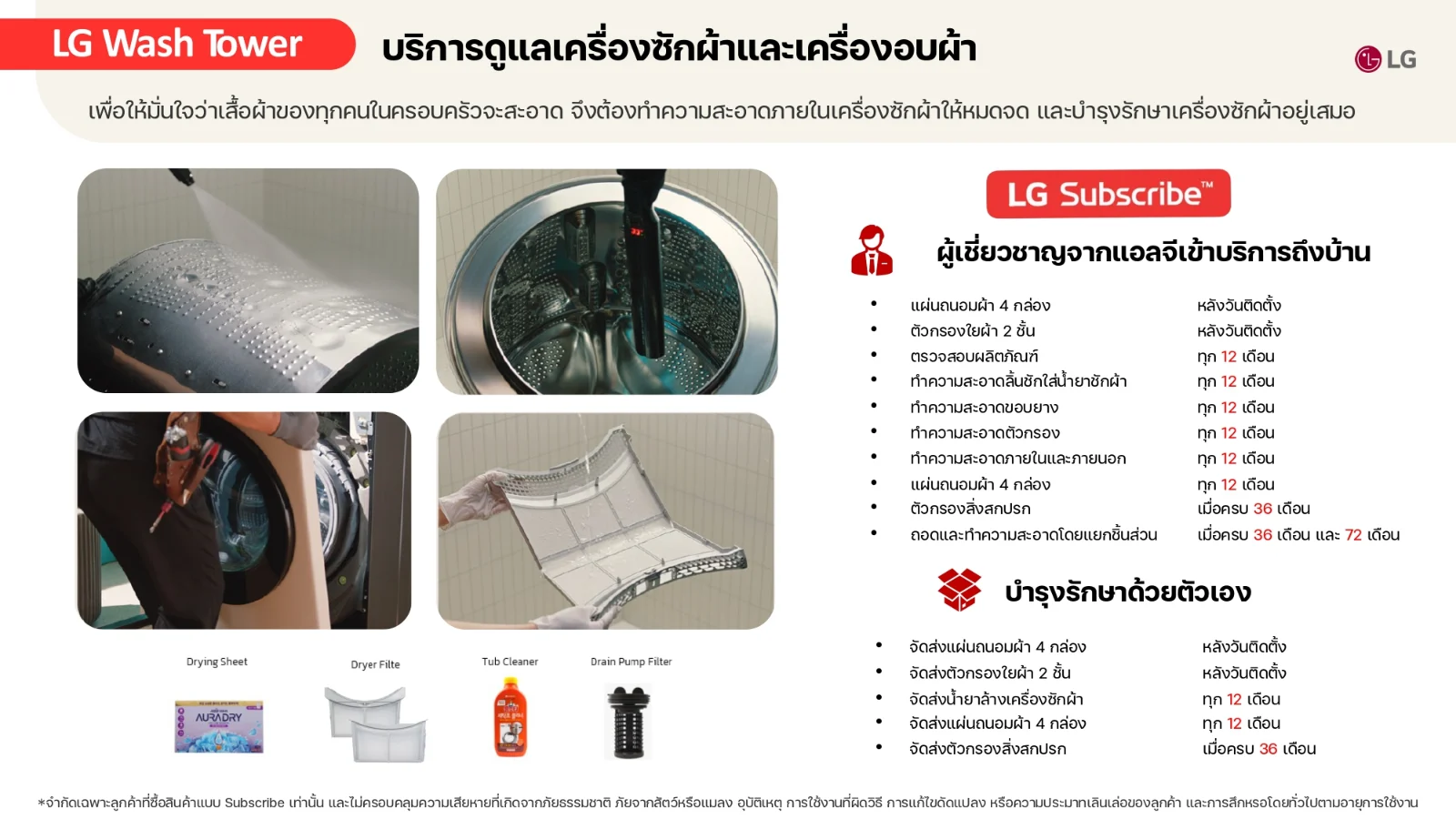 รอบบริการและสิ่งที่ได้รับตลอดสัญญาของ Wash Tower ซักผ้า 14 กก. และอบผ้า 10 กก. รุ่น WT1410NHEG ระบบ AI DD™ พร้อม Smart WI-FI control ควบคุมสั่งงานผ่านสมาร์ทโฟน